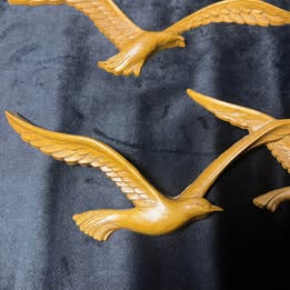Vintage Midcentury Homco 1981 Faux Wood Plastic Flying Seagulls Wall Art 2pcs - Picture 2 of 2